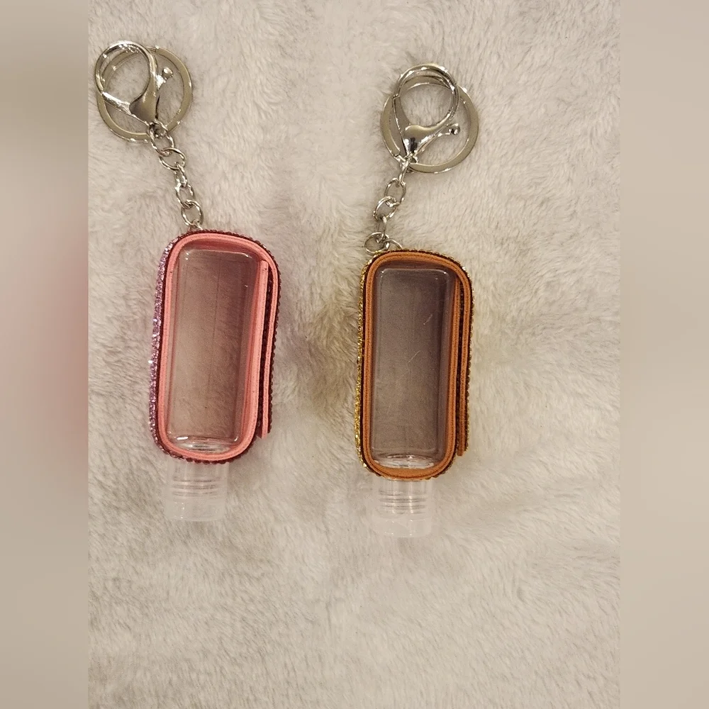 Sparkling Pink and Gold Keychain Hand Sanitizer Holders